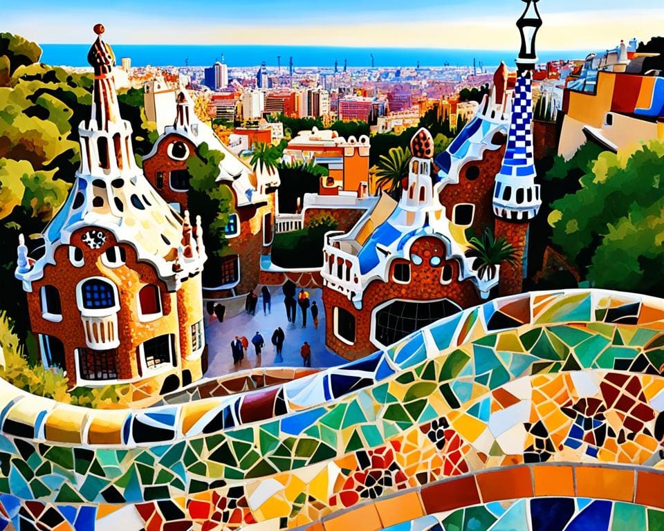 Geniet van de architectuur van Gaudí in Park Güell, Barcelona, Spanje