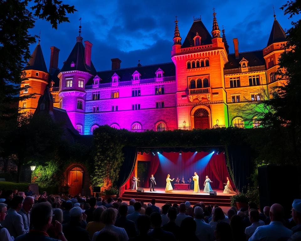 Theaterfestival in een oud kasteel met klassieke en moderne voorstellingen