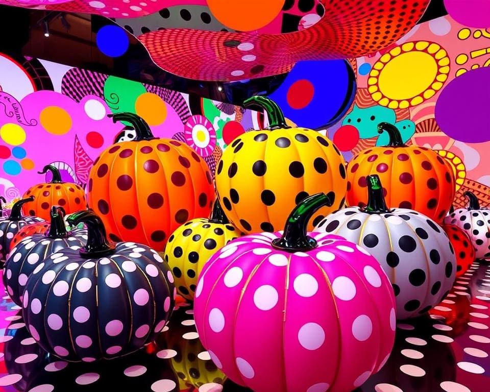 Yayoi Kusama - Pumpkin Sculptures in kleurrijke installaties