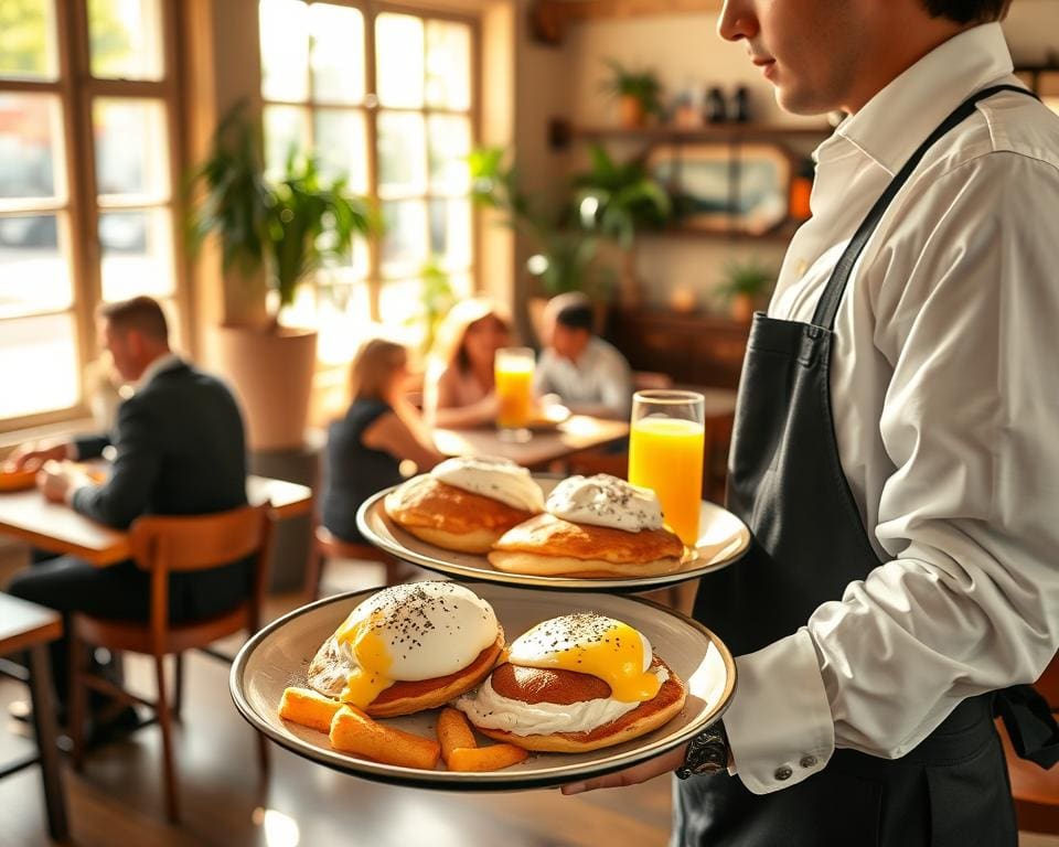 Hoe werkt een ober tijdens een brunchservice?