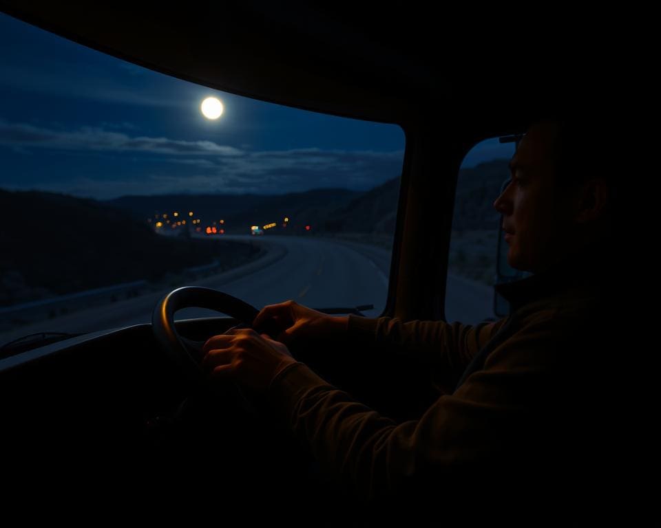 Wat doet een vrachtwagenchauffeur in de nacht?